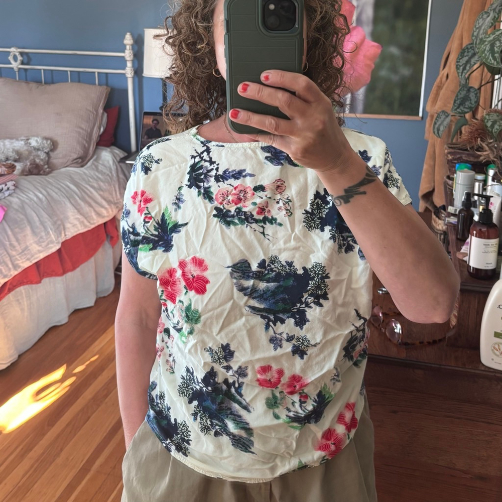 Women's Unbranded Floral Print Short Sleeve Tee White M - Picture 2 of 3